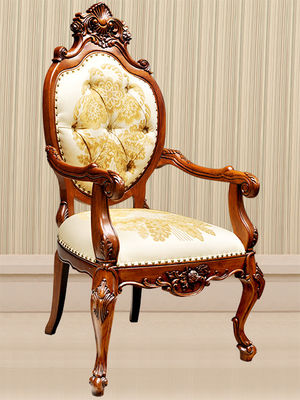 Chenille Fabric Antique Wooden Throne Chair French Style For Wedding Banquet