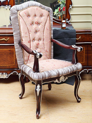Crystal Buttoning Antique Wooden Throne Chair Retro Imitation Wood Frame Leather Chair
