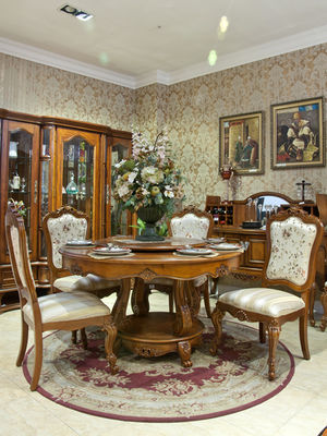 7pcs Durable French Round Dining Table And Chairs Solid Wood Vintage Diner Furniture
