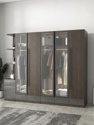 5 Star Hotel Melamine Wood Furniture Simple Sliding Wardrobe With Transparent Doors