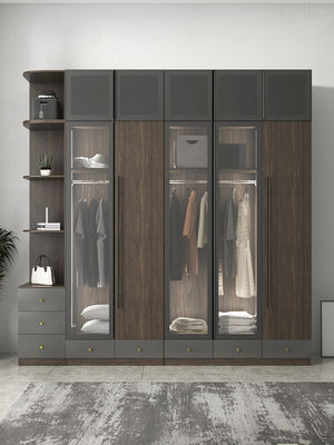 5 Star Hotel Melamine Wood Furniture Simple Sliding Wardrobe With Transparent Doors