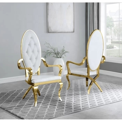 स्टेनलेस स्टील फ्रेम Tufted डाइनिंग आर्मचेयर