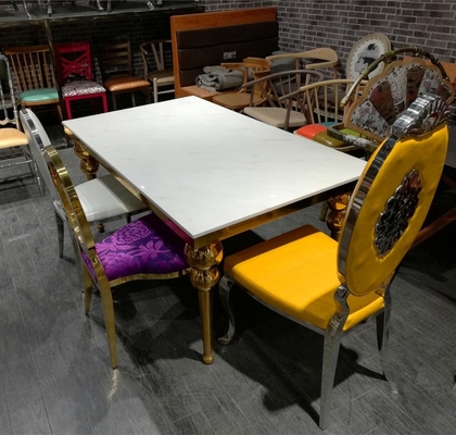 No Folded SS Base Marble Dining Table Set For Home