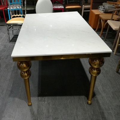 No Folded SS Base Marble Dining Table Set For Home