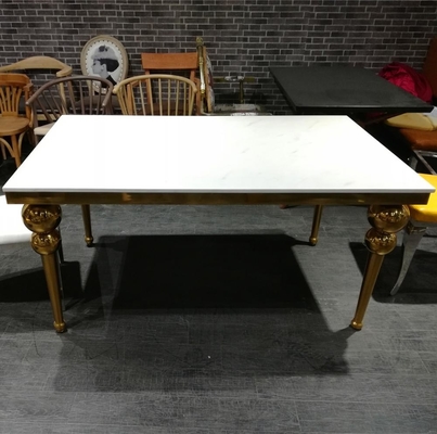 No Folded SS Base Marble Dining Table Set For Home