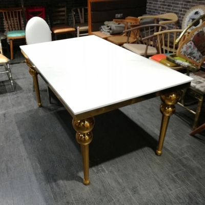 No Folded SS Base Marble Dining Table Set For Home